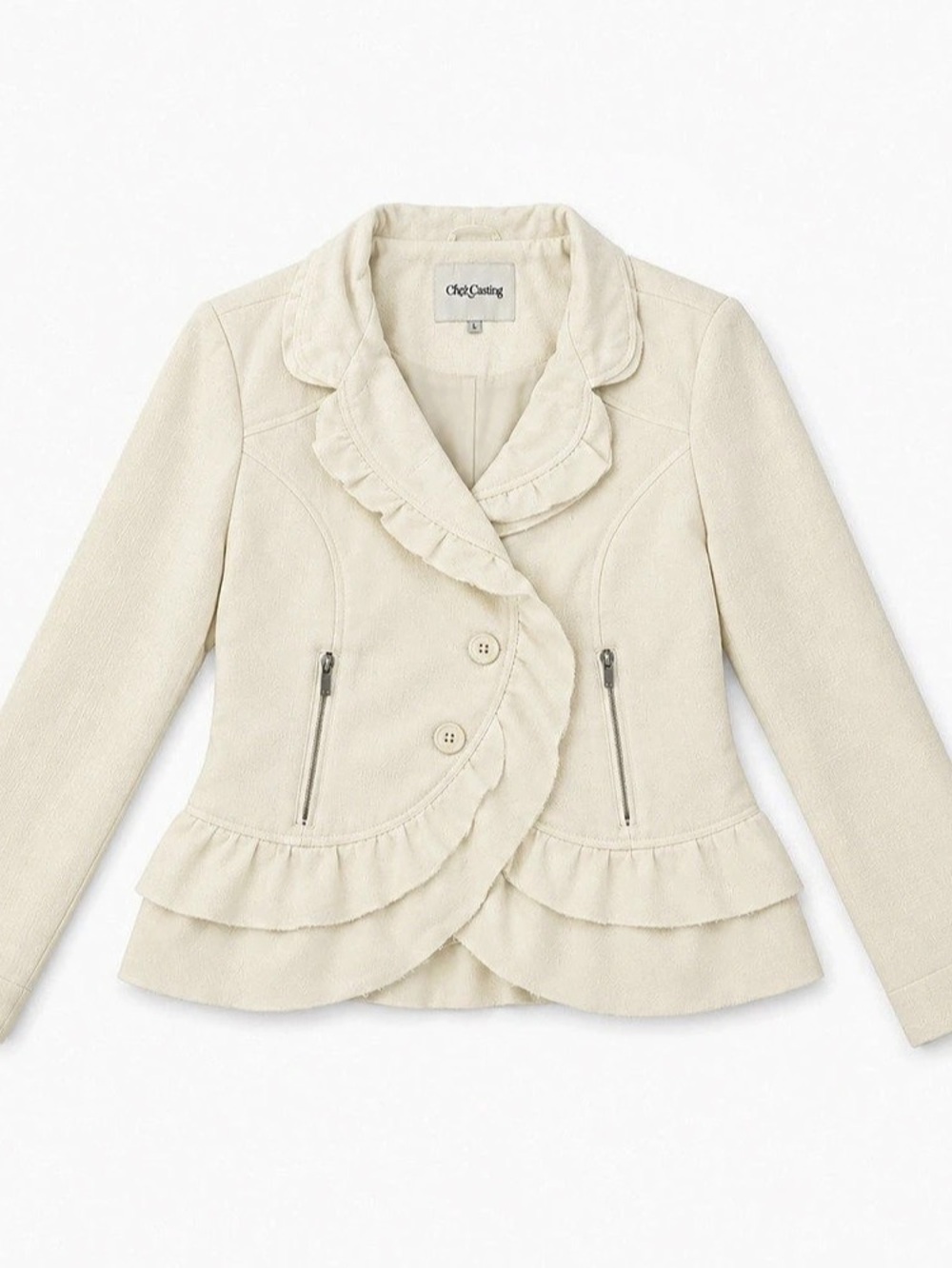 Oleg Cassini Cream Wool Blend Ruffle Peplum Jacket | Size 2X
